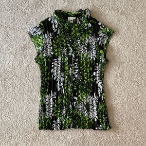 Women’s Sheer Floral Pleated Short-Sleeve Blouse‎